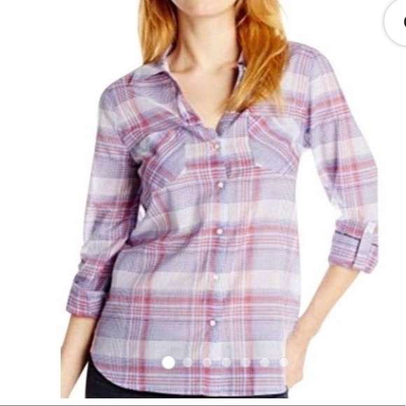 Joie Blue Red Plaid Button Down Roll Tab Shirt Small - Picture 1 of 12